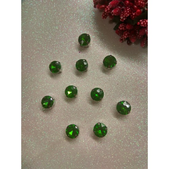 Стразы в цапах "Круг" цв. зеленый, цена за 1 шт